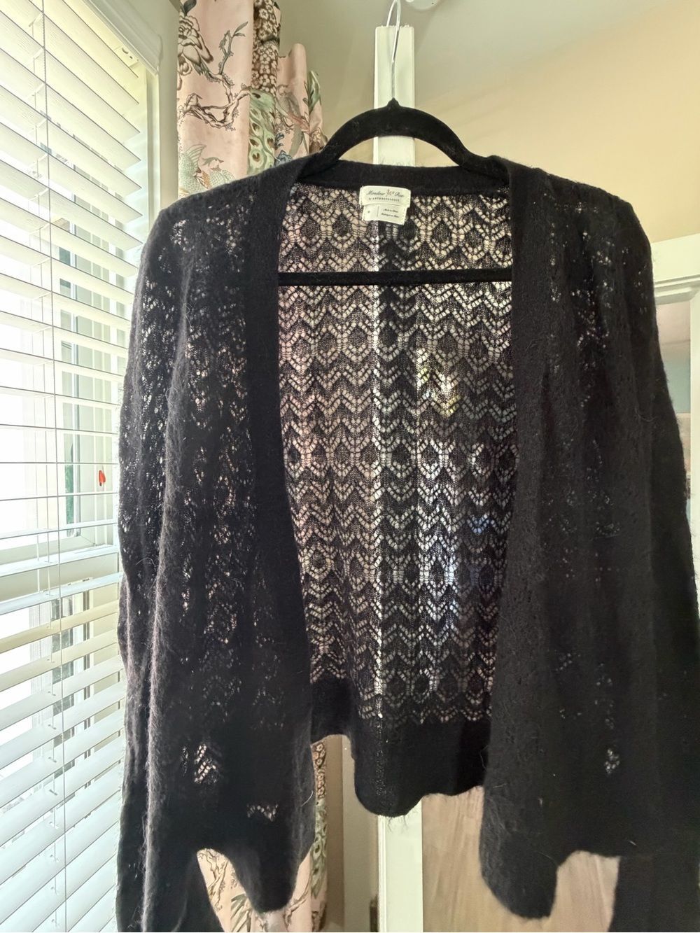 Meadow Rue Black Openwork Lace Knit Cardigan-Small